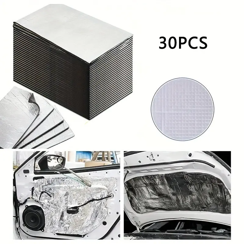 30pcs Self-Adhesive Sound Deadening Mat, Noise Reduction, Heat Resistant Insulation Pad, Car Engine Hood, Home Wall Pipe Roof, Versatile Use, Thermal & Sound Insulation, Easy To Install, Installation