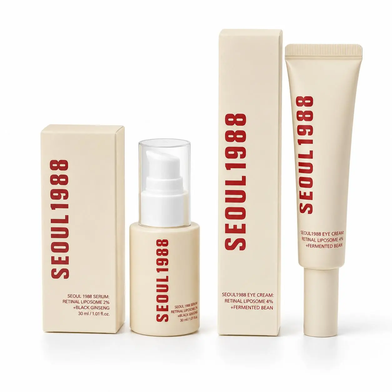 Unisex Retinal Liposome Serum & Eye Cream Skincare Set - Enriched with Black Ginseng, Fermented Soybean Extracts - Daily Moisturizing Regimen for Male & Female Eyes, Brightening, Leaves Skin Smooth