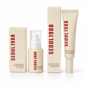 Retinal liposome serum and eye cream set, enriched with black ginseng and fermented soybean extracts; a daily moisturizing regimen that leaves skin smooth and radiant.