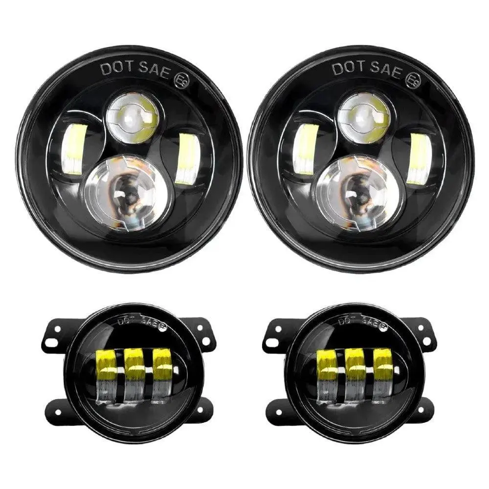 Nilight 2PCS 7in LED Headlights with 2PCS 4in LED Fog Lights, 4500lm Output, High/Low Beam, IP67 Waterproof, Plug-and-Play for Jeep Wrangler 97-17 JK LJ CJ, Ideal for Night Driving