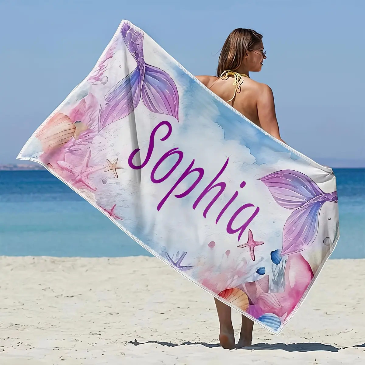 Ultra-soft microfiber mermaid tail beach towel – quick-drying, absorbent, and stylish; fade-resistant and sand-free.Highly absorbent and suitable for the pool, beach, or bathroom – a perfect choice for Mother's Day or birthday gifts.