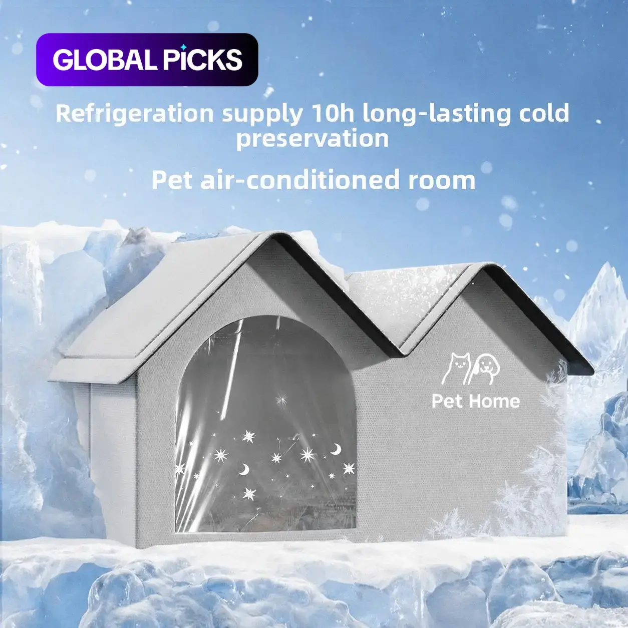 4‑Season Foldable Pet House, Windproof Waterproof Pet Shelter, Cool Summer Pet Air‑Condition Room with Ice Pack, Warm Winter Bed for Cats & Small Dogs, Indoor Outdoor Pet Home