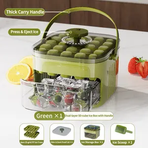 Thick Handheld Heavy Duty Ice Cube Tray, 50-Cube Mold with Dust Cover and Scoop, Kitchen Refrigerator Essential, Dura Ice Cube Tray