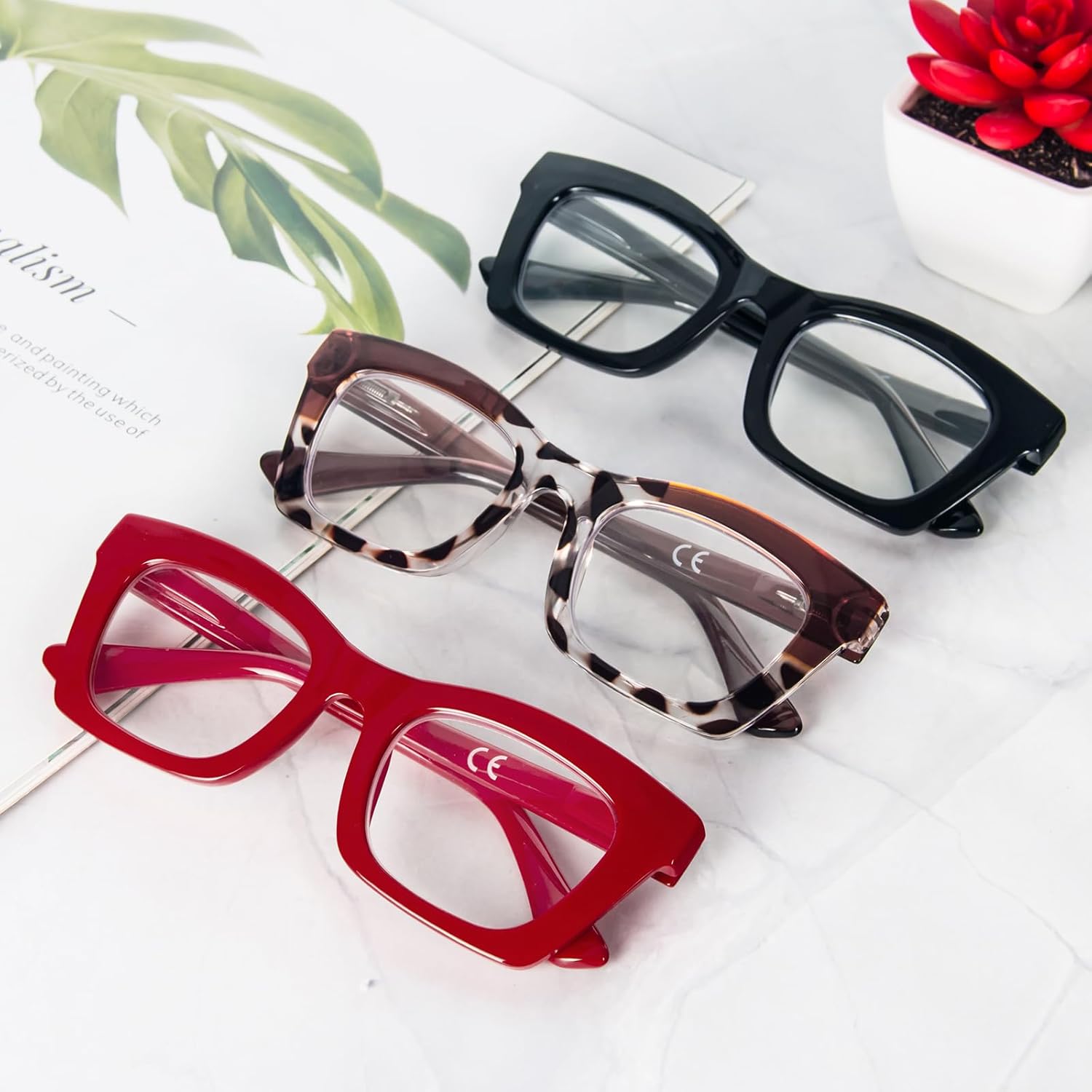 Oprah Style Reading Glasses for Women, Blue Light Blocking Cute Oversized Square Computer Readers Spring Hinge