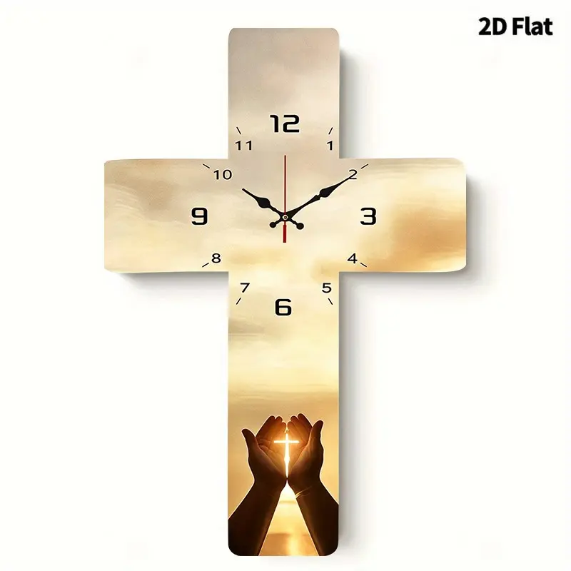 1 religious cross acrylic decorative wall clock - silent quartz movement, irregular cross shape, suitable for decoration in living rooms, bedrooms, and churches - silent modern clock, an ideal gift for Christians, 2D flat design