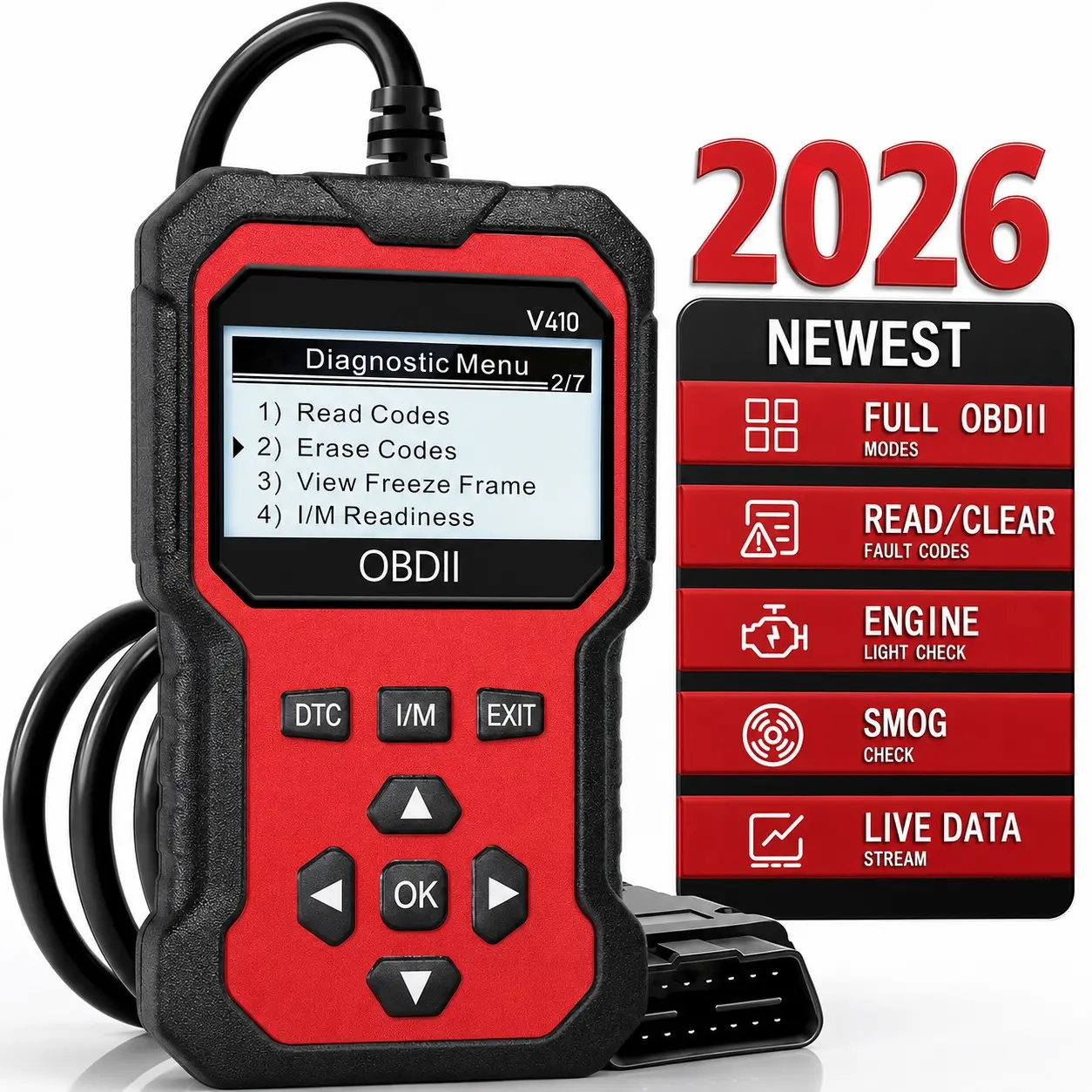 OBD2 Car Diagnostic Tool, OBDII Universal Diagnostic Scanner, Digital Automotive Tester, Automotive Scan Tool with Integrated Engine Fault Detection, Fault Code Reading & Voltage Charging Test Functions, Car Voltage Tester