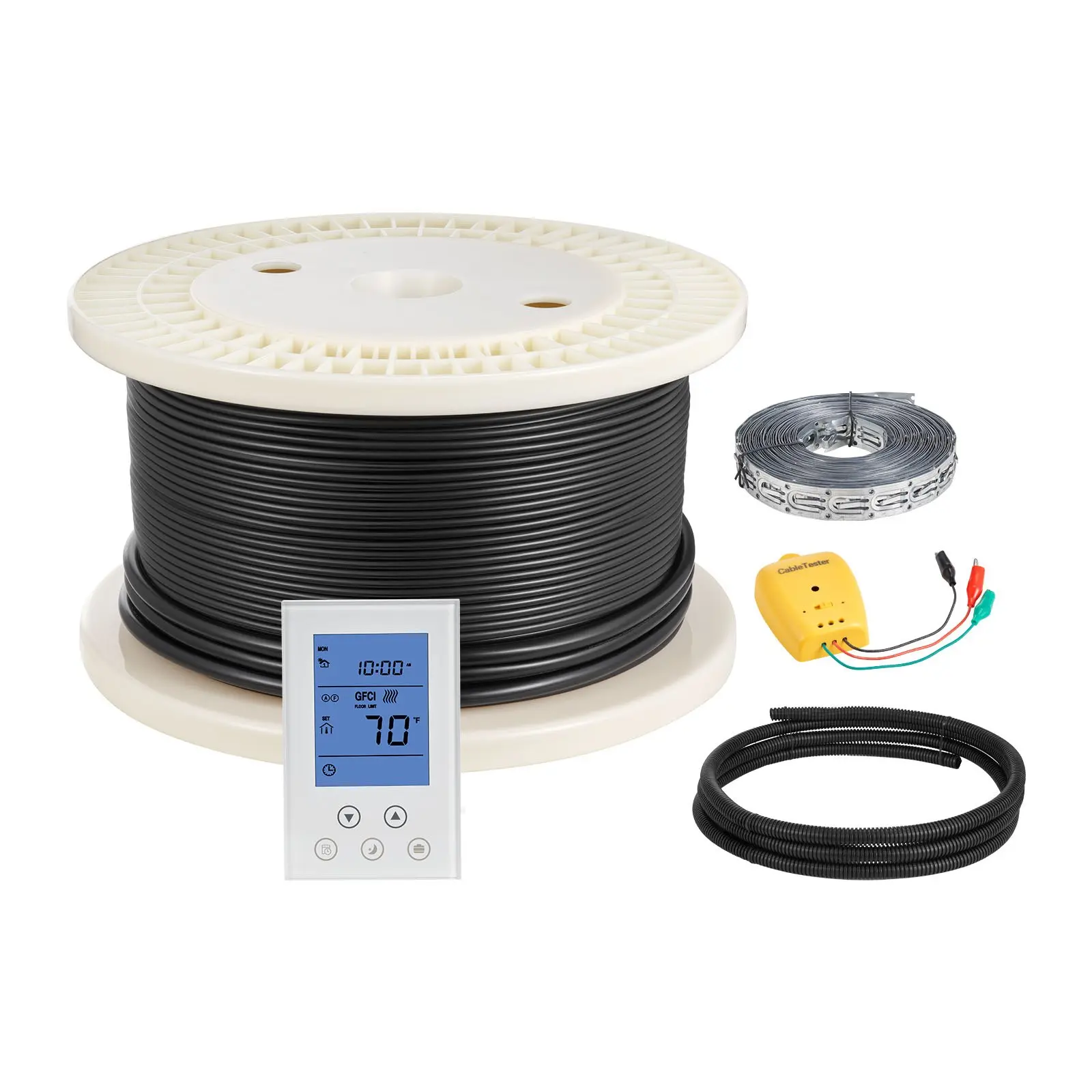 VEVOR Pet-Friendly Indoor Digital Underfloor Heating Kit, 200 sq. ft. 240V 2400W±5%-10% 12.9kg Reel, Programmable Smart Control Thermostat, Dual Sensors Alarm Controller, Easy Installation for Tile/Stone/Vinyl Home Improvement, Free Form Design, Thermosta