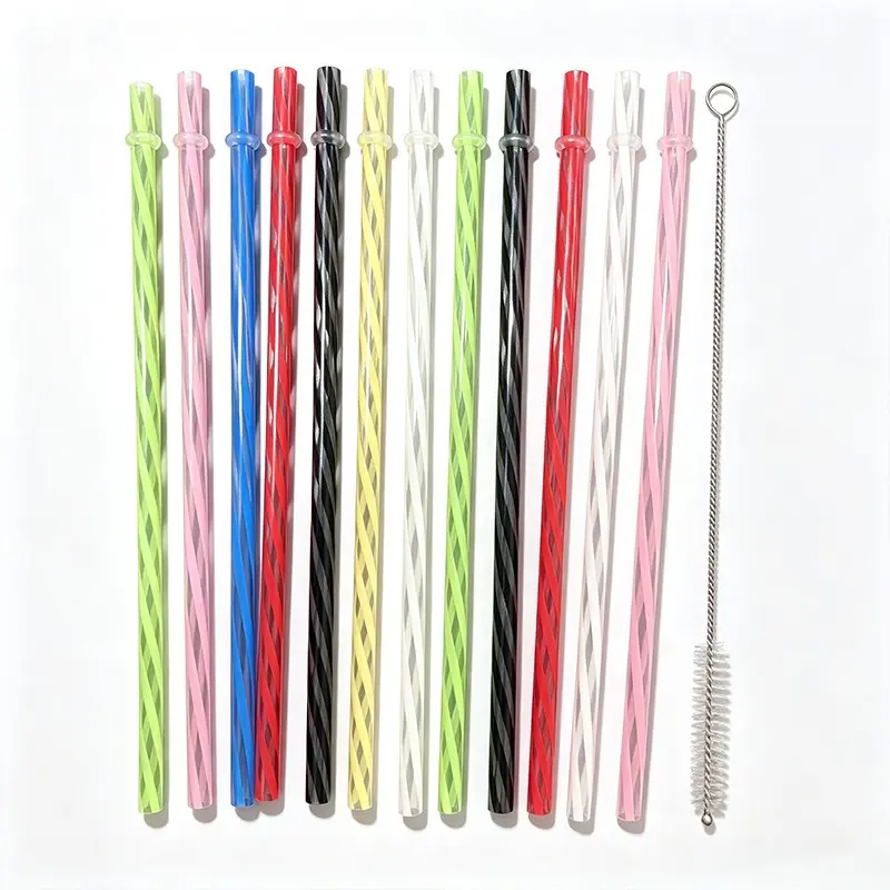 24pcs Transparent Colorful Spiral Striped Plastic Straws, Includes Cleaning Brush, Party Decor Set, Perfect for Weddings, Birthdays, Bars, Restaurants