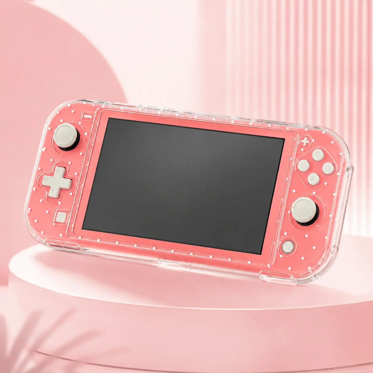 Pink Clear Protective Case for Nintendo Switch Lite, Cute Polka Dot Hard Shell Cover, Shockproof Slim Console Case for Girls