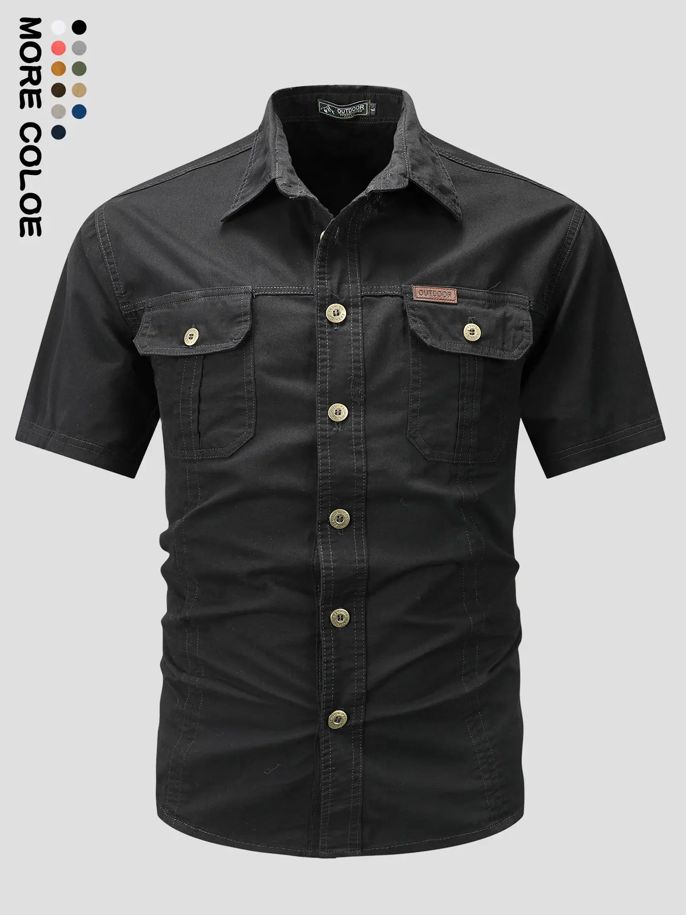 New Men's Large Pocket Workwear Outdoor Short Sleeve Shirt, Casual Slim-Fit Lightweight Blouse, Ideal for Daily Wear and Home Use
