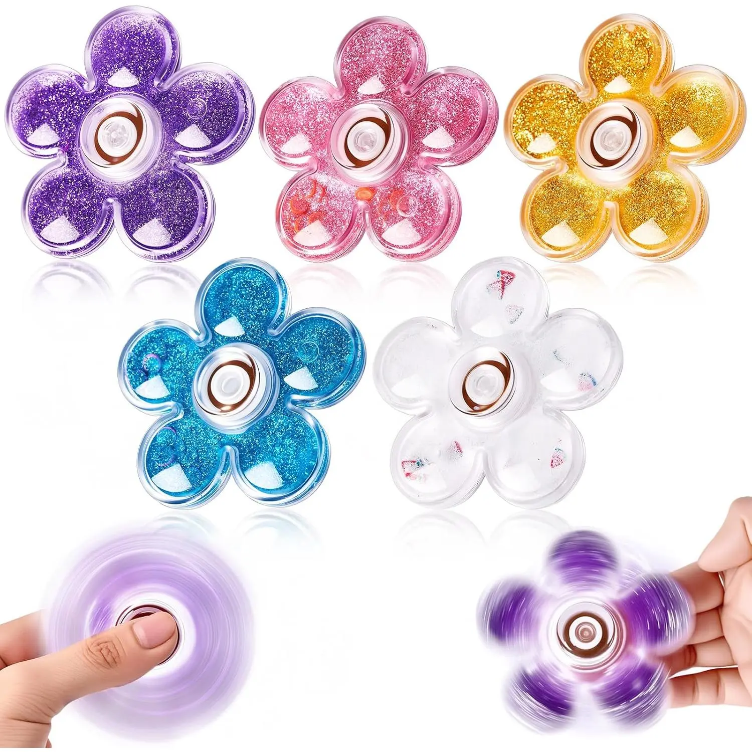 5 Pack Glitter Fidget Spinners, Sensory Fidget Toys for Stress Relief, Fidget Spinners for Kids, Teens, Boys & Girls, Party Favors Gifts for Kidsfidget toys