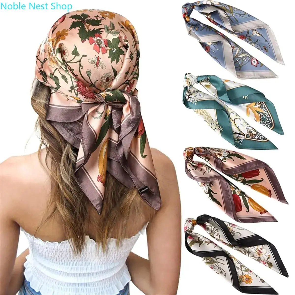 4-Pack 27.5" Square Silk-Like Scarf Set, Multipurpose Head Bandana Kerchief, Soft Hair Neck Sleeping Wrap Accessories for Women and Girls