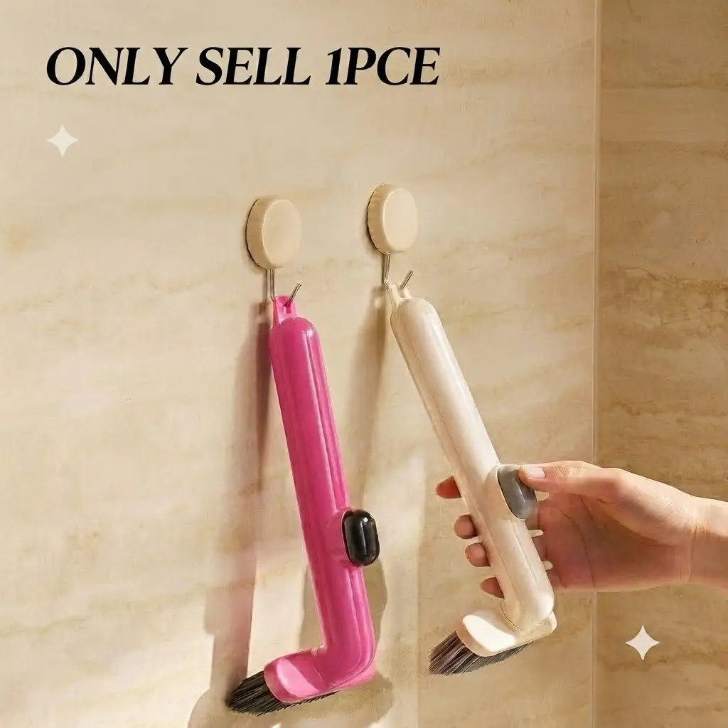 3-In-1 Gap Cleaning Brush with Liquid Dispenser, 360° Rotating Crevice Cleaner for Bathroom Kitchen Sink, V-Shaped Scrubber with Scrapper, Household Cleaning Tool