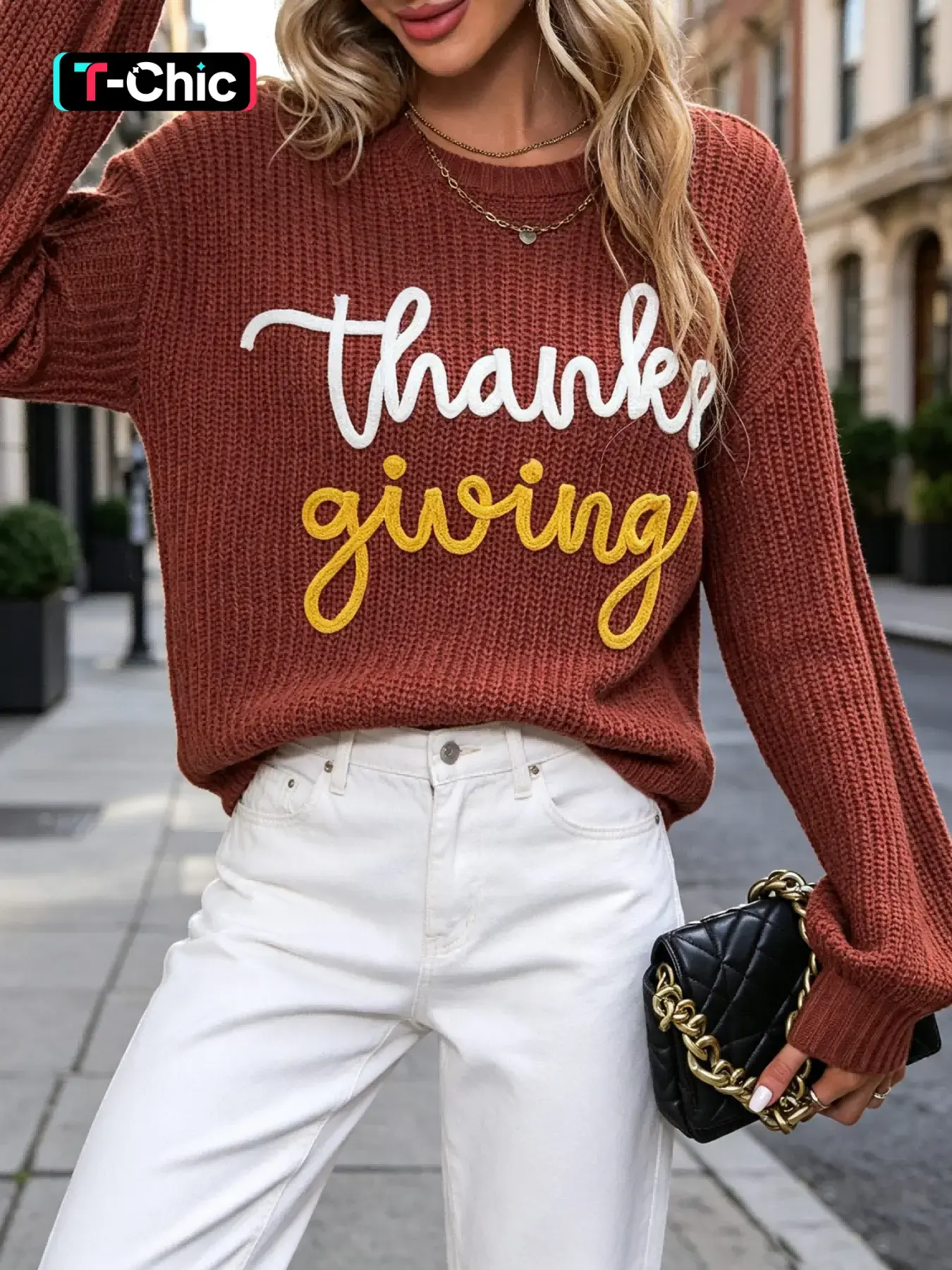 Women's Pullover Sweater, Thanksgiving 2026 Fall Winter Clothing Knitwear, Round Neck Casual Cute Knit Sweater, Perfect for Daily Outing and Parties