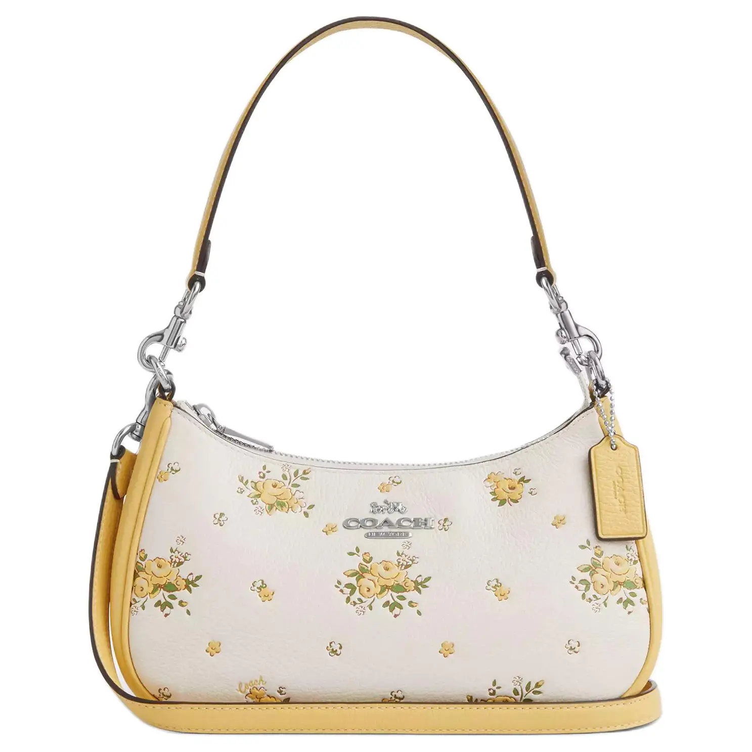 COACH Teri 24 Handbag for Women – Floral Print, Pebbled Leather, Crossbody and Top-Handle Style in Silver and Chalk