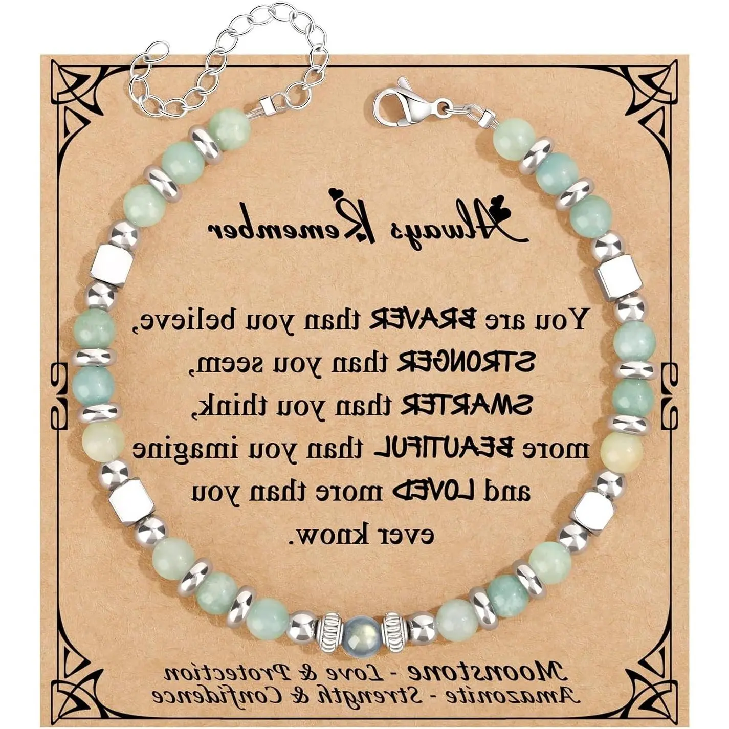 Gifts for Women Natural Stone Bracelet Set - Moonstone Amazonite Imperial Jasper Stainless Steel Beads Jewelry for Christmas Birthday Valentines Mother's Day GraduationGift