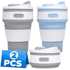 2-Pack Collapsible Cups for Traveling Reusable – 11oz Leakproof Coffee Travel Mug, Silicone, Foldable and Portable for Hiking, Camping, Office | Lightweight and Collapsible Coffee Cups for Outdoor Use