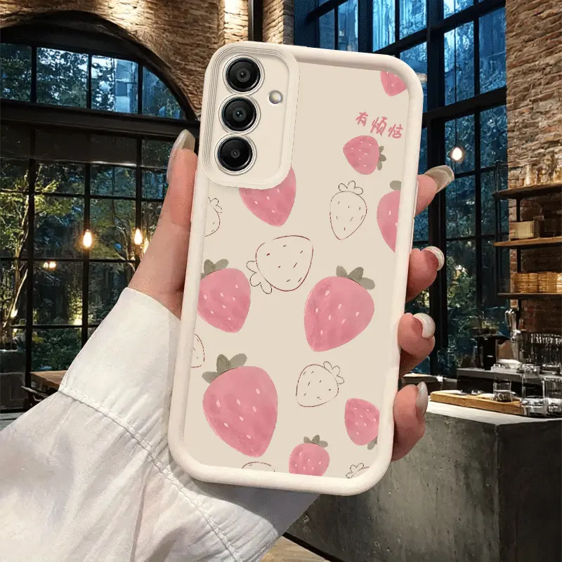 Phone Case - Strawberry Theme Phone Case Suitable for Samsung Galaxy A03S A10S A13 A14 A15 A16 A30 A20S A22 A24 A25 A31 A32 A33 A34 A35 A50 A30S A51 A52 A53 A54 A55 A56 S20 S21 S22 S23 S24 S25 M15 M31 M34 M35 M54 M55 Tianyan Ladder New Mobile Phone