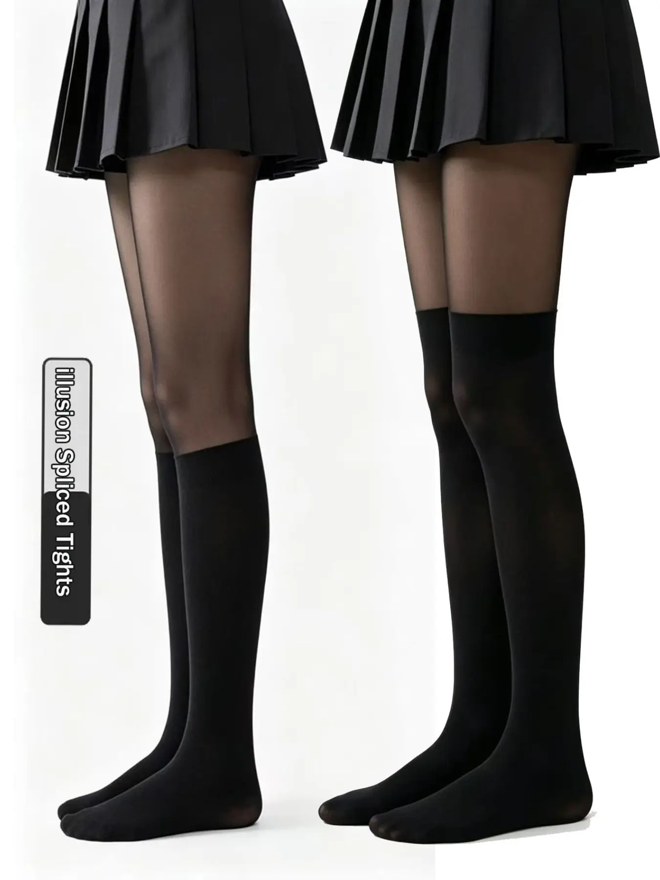 Women's Fashion Patchwork Stockings, Thin Layered Tights, Knee-High and Ankle Design, Visual Height Boost, Casual Daily Wear