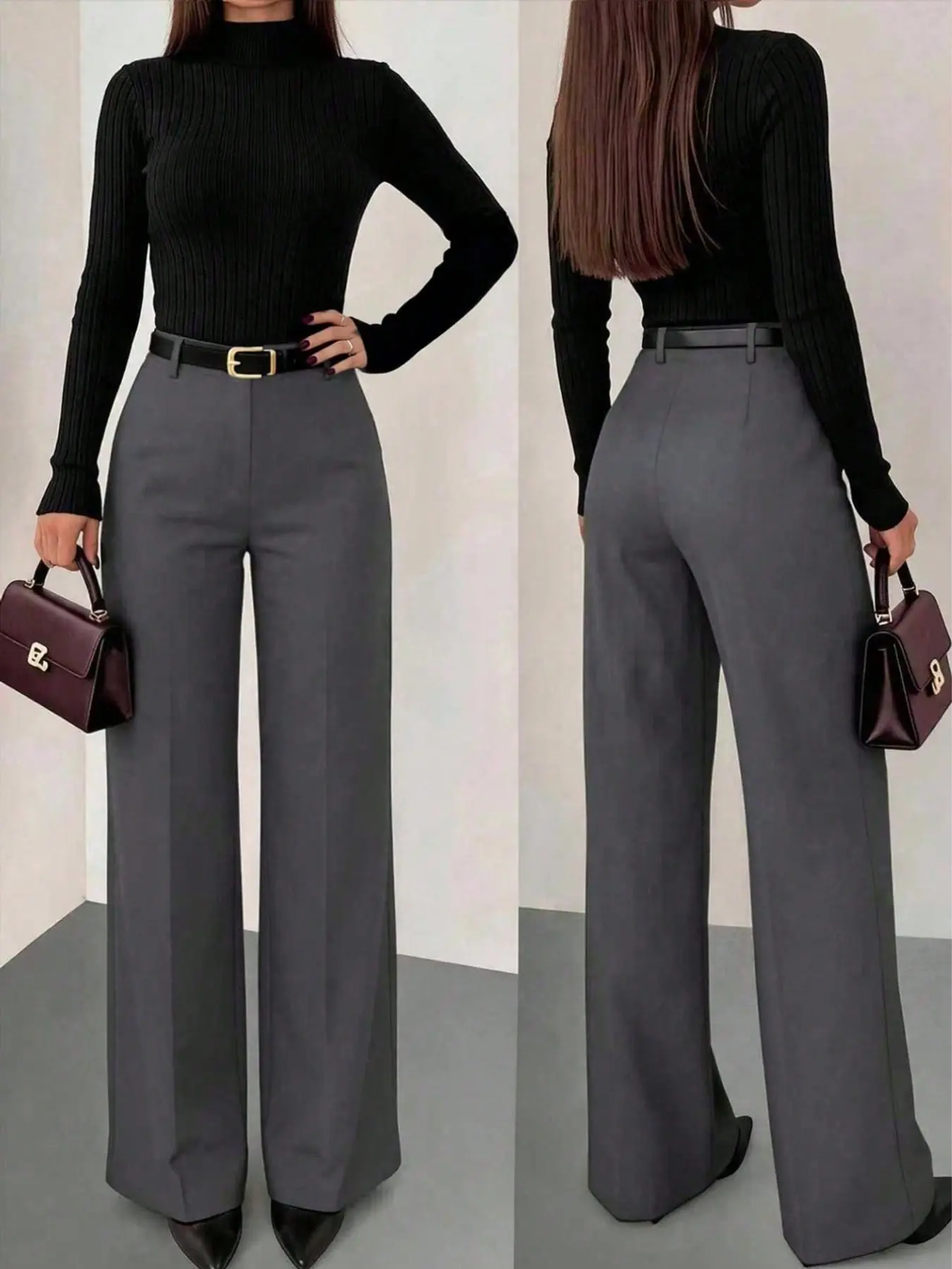 Ladies' solid color tight fitting buttocks sexy elegant vacation temperament commuting fashion casual straight leg pants without belt