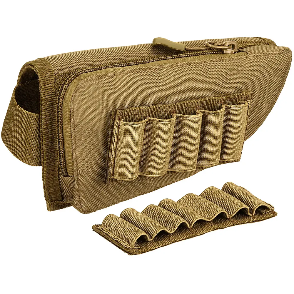 Tactical Buttstock Shotgun Rifle Shell Holder Ammo Cartridge Holder Cheek Rest Pouch Adjustable Shotgun Stock Ammo Holder for 12Ga