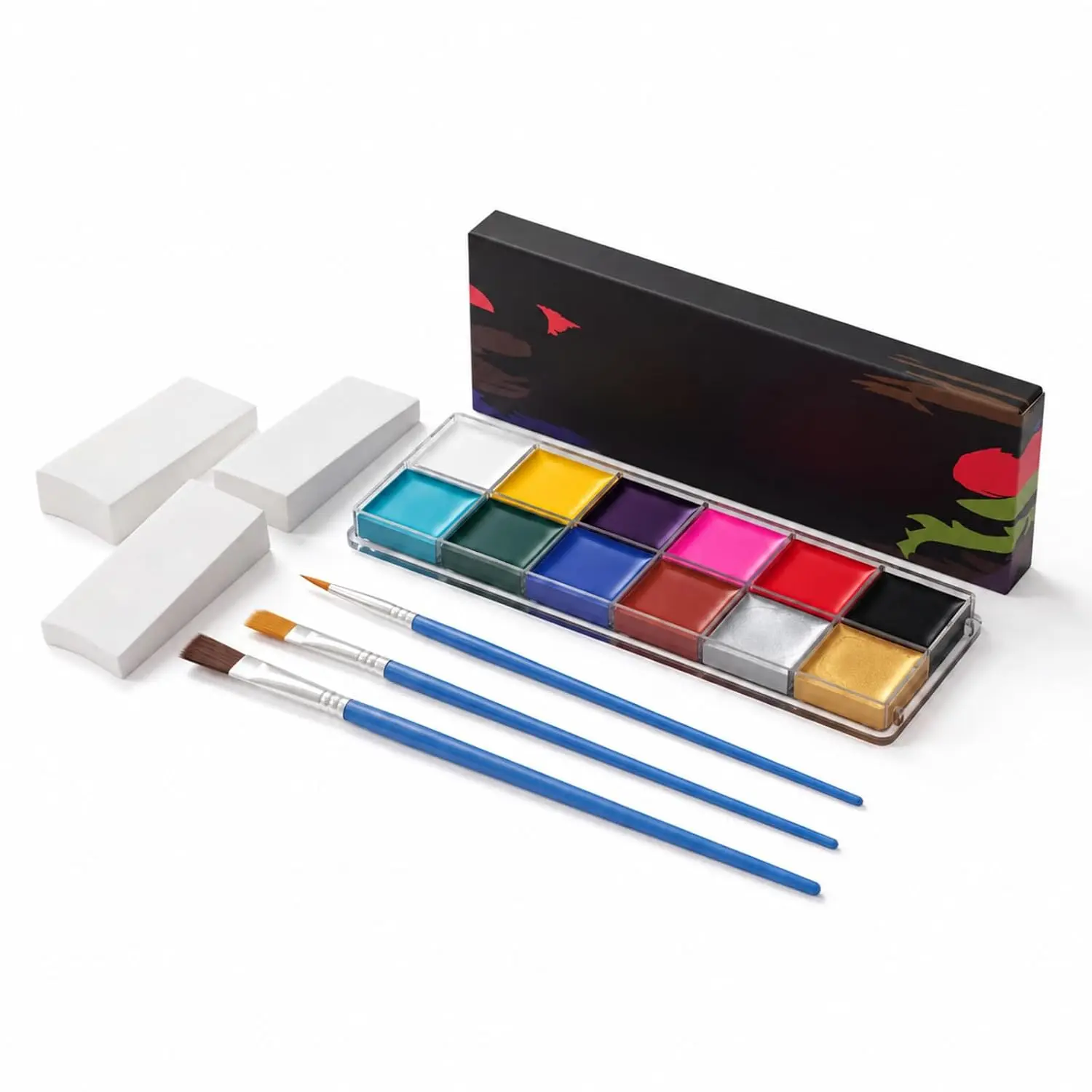 12 Color Oil Based   Kit with 3 Brush&Sponge for Halloween Makeup