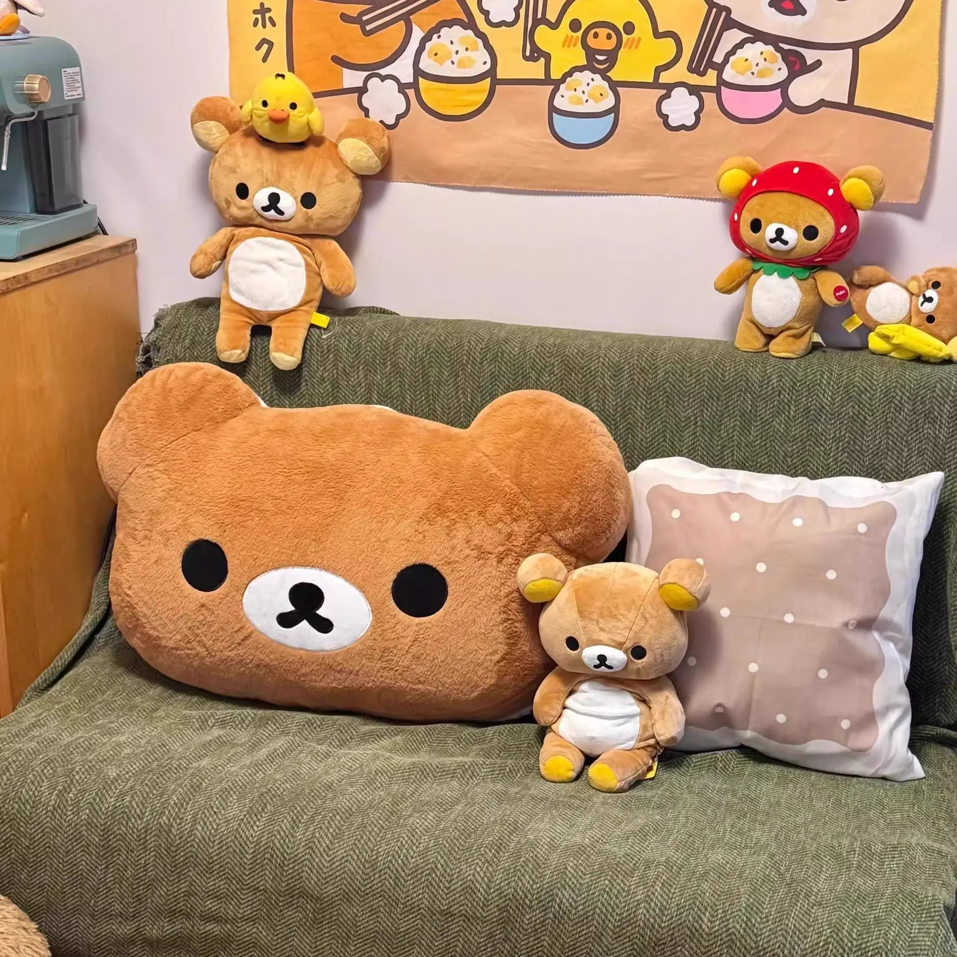 60cm Rilakkuma Soft Plush Cute Bears Pillow, Fluffy Texture Stuffed Doll Backrest Cushion for Bedroom Sofa, Girls Gifts Birthday Present for Home Decor