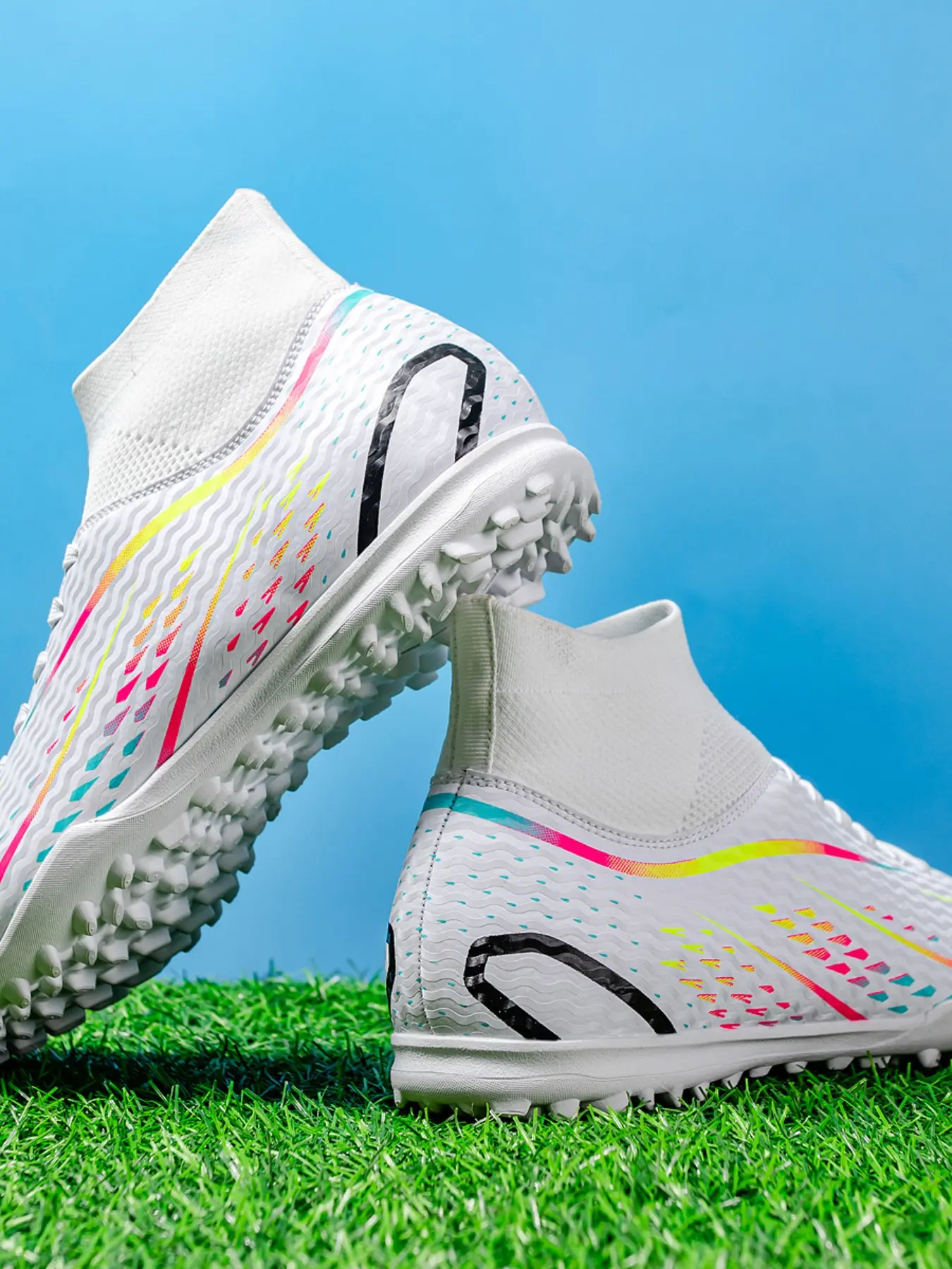 Breathable PU Upper Men's Sports Soccer Shoes, Sports Football Shoes, Soccer Boots, TF Studs, Outdoor, Durable Rubber Sole, All Season, Ankle Protection, Non-Slip