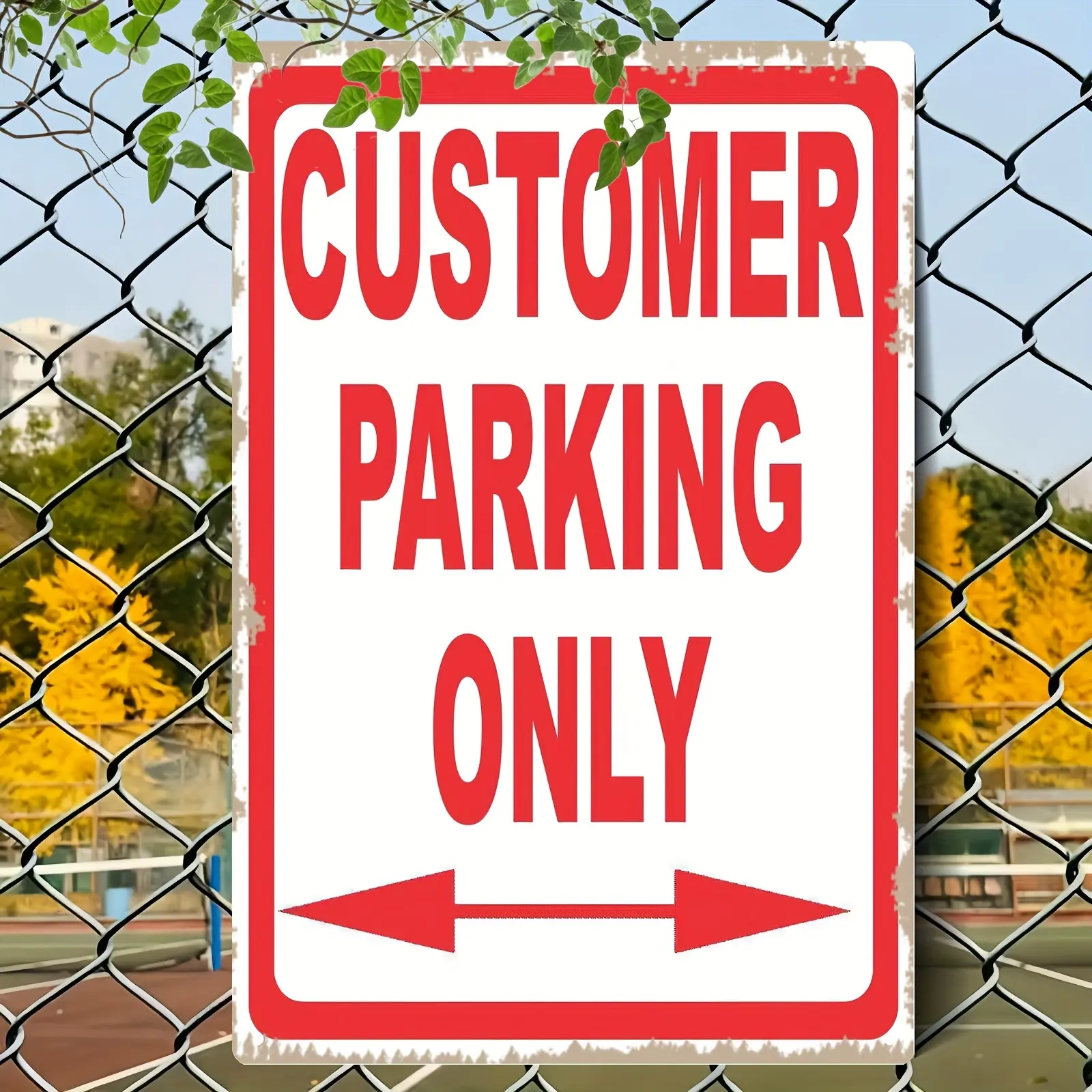 "Customer Parking Only" Vintage Metal Sign, 8x12 Inch Aluminum Reserved Parking Plaque with Double Arrow for Business, Store, Restaurant Decor
