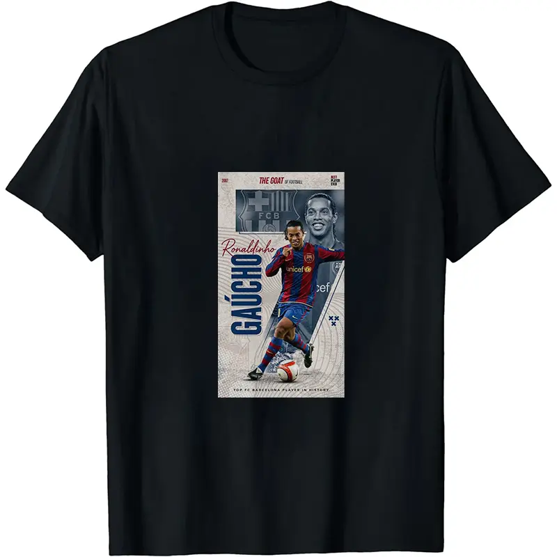 100% Soft Cotton Crewneck Tee, Ronaldinho Gaúcho Vintage FCB Dual Portrait Grunge Poster Graphic Shirt, Oversized Loose Top For Barca Fan Tailgate Party, Trending Y2K Retro Football Streetwear