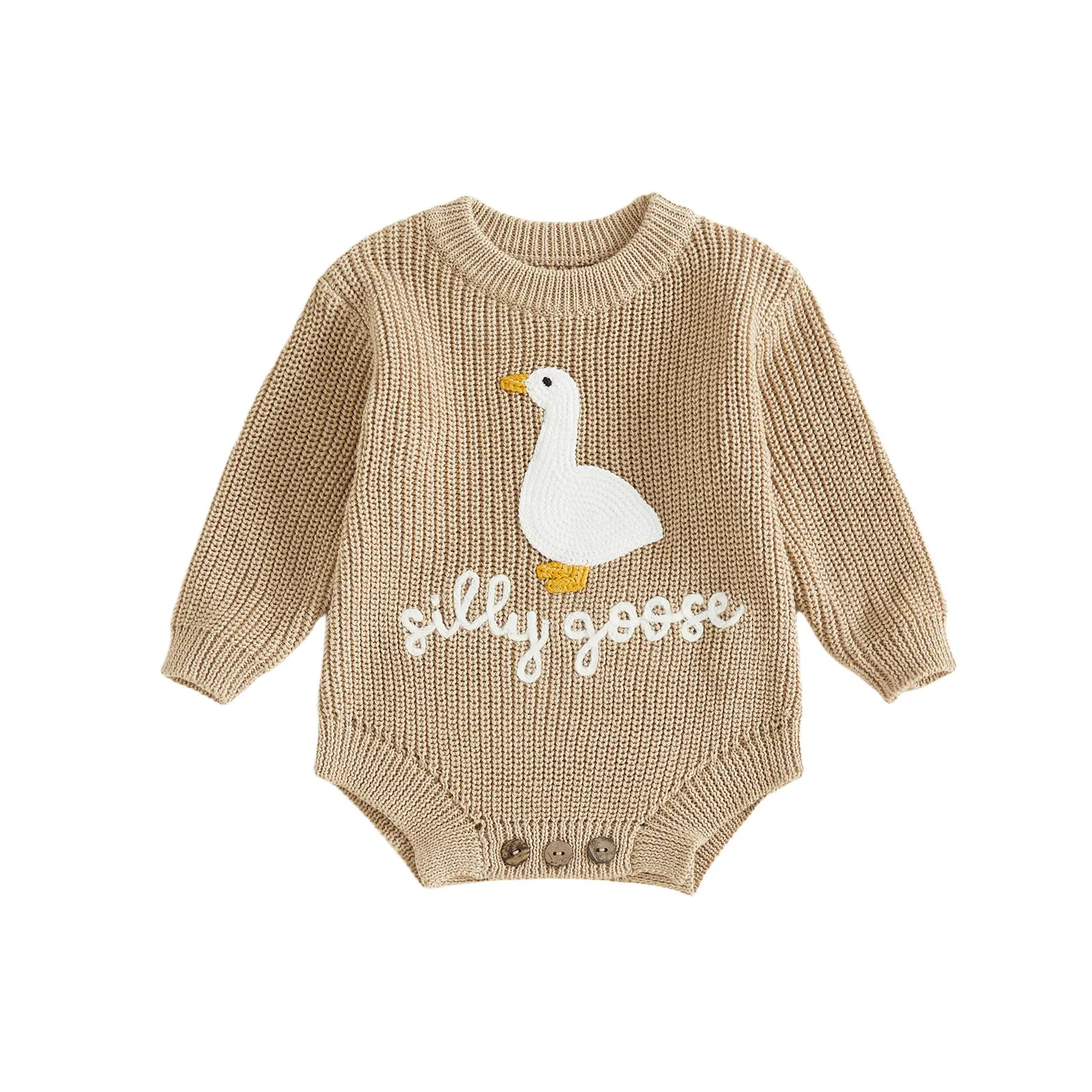 Newborn Baby Boy Girl Sweater Romper Silly Goose Embroidery  Onesie Knitted Bodysuit Warm Bubble Jumpsuit Fall Winter Clothes