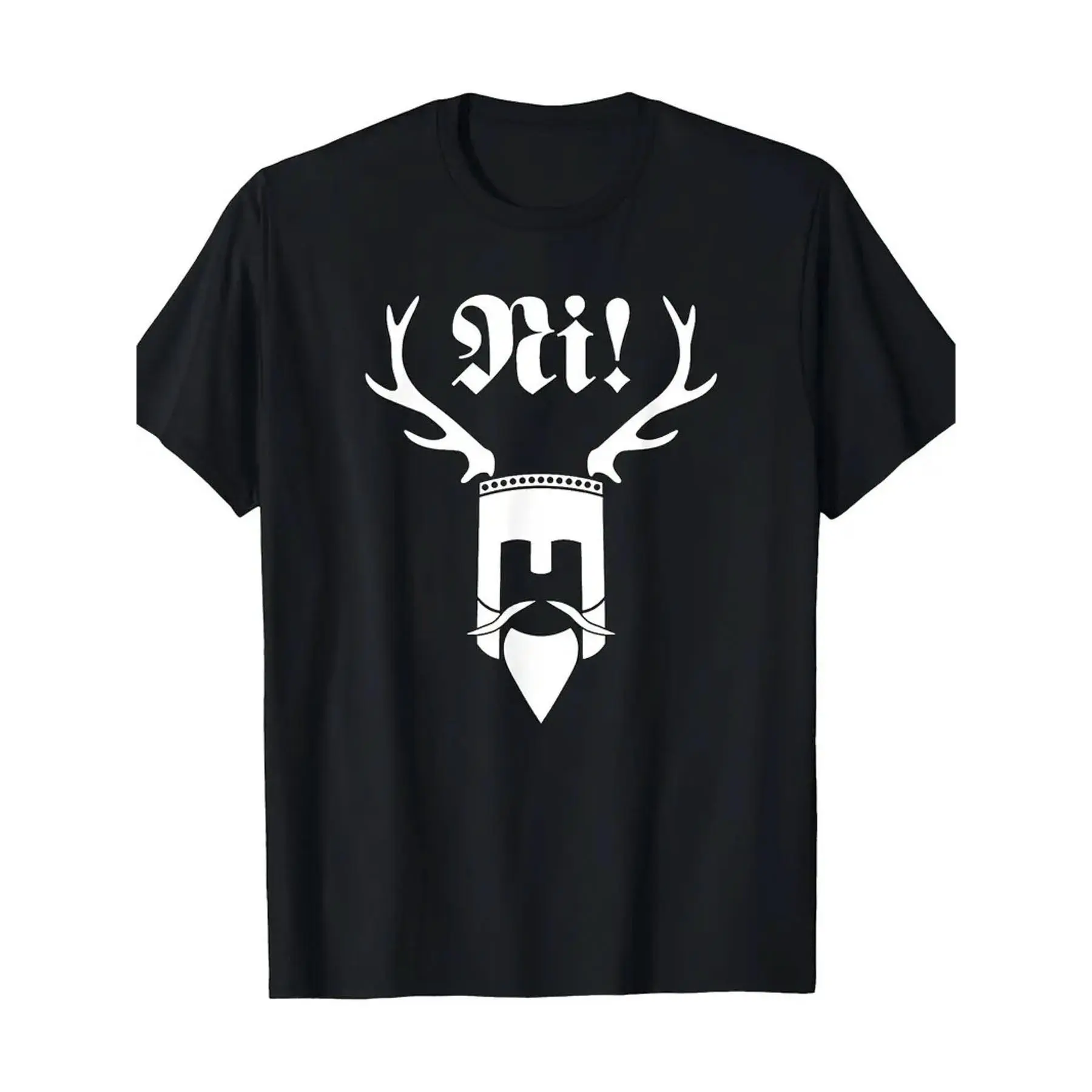 Monty Python Official Ni Logo T-Shirt for Men - 100% Relaxed Fit Short Sleeve Tee with Crowned Stag & Medieval Knight Graphic, Machine Washable Casual Shirt for All Seasons, Funny British Comedy Fan Apparel, Monty Python Collectible Merchandise