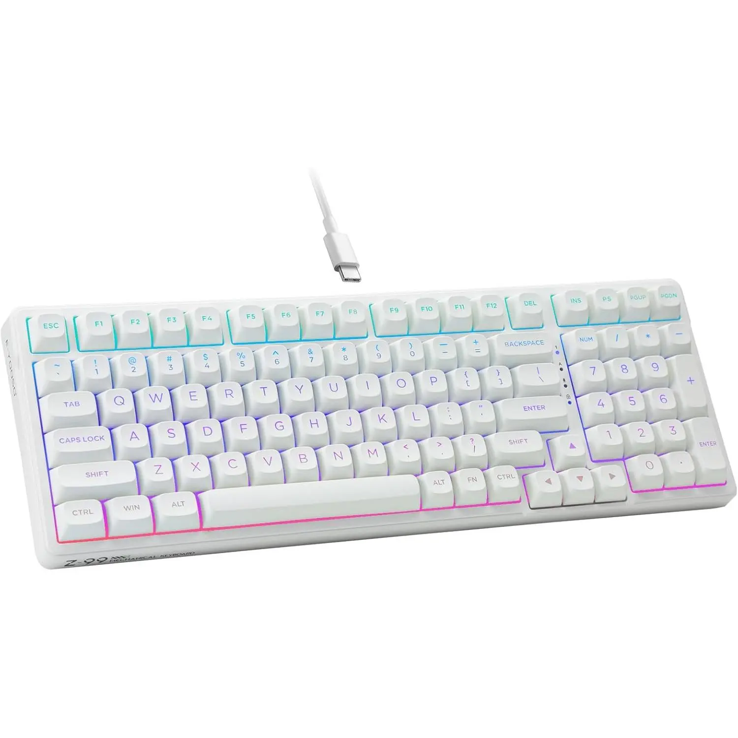 Cream-colored mechanical keyboard, wired connection, supports hot-swapping, pre-lubricated linear switches, gasket structure with sound-absorbing foam, RGB backlight, 99-key custom gaming keyboard, suitable for PC/Mac, white