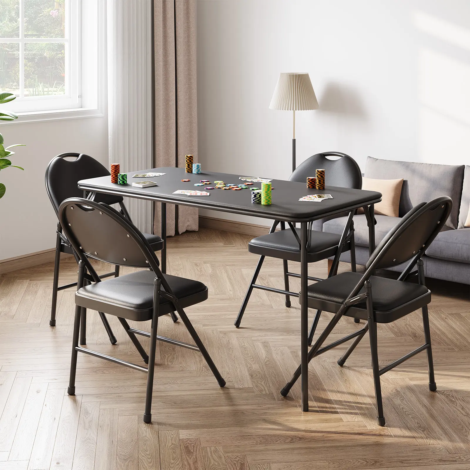 Durable & Portable Rectangle Folding Table - 47.24" x 20.07", Scuff & Mark Resistant, Anti-Slip Feet, No Assembly, Indoor/Outdoor Dining, Office, Game Room Use