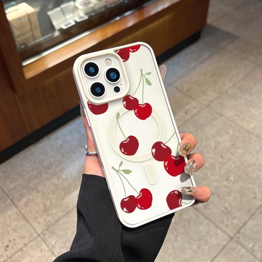 Phone case for iPhone 16 Pro Max 15 Plus 14 13 12 11 XS Max XR X Cherry Pattern Non-Yellowing Transparent Anti-Scratch Shockproof Pocket-Friendly Durable MagSafe Case with Charging Cellphone Cover Gift