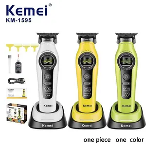 Professional Men's Rechargeable Cordless Hair Clipper Km-1595, Cordless Rechargeable Clippers, DLC Coated Blade, Rounded Blade Tips,Self-Sharpening Blades,Adjustable Speed 6000-8000 Rpm, USB Charging, Portable, Includes 3 Combs