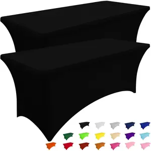 2 Pack Spandex Table Cloth 6FT, Elastic Fitted Stretch Tablecloths, Washable and Wrinkle Free Rectangular Patio Table Cover for Outdoor, Wedding, Banquet & Parties (Black, 72Lx30Wx30H Inch)