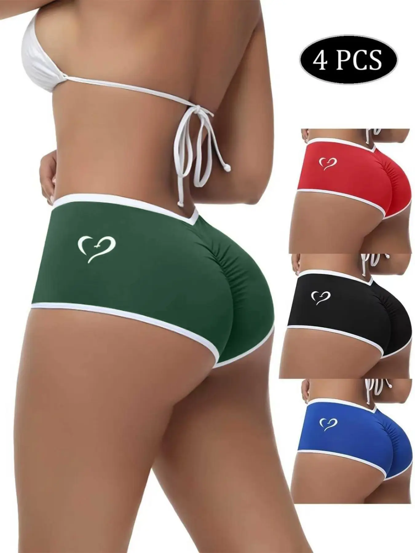 4-Pack Women's High-Waisted Boy Shorts, Heart Print, Breathable Fabric, Everyday Comfortable Plain Design, All-Season Slim Fit Underwear