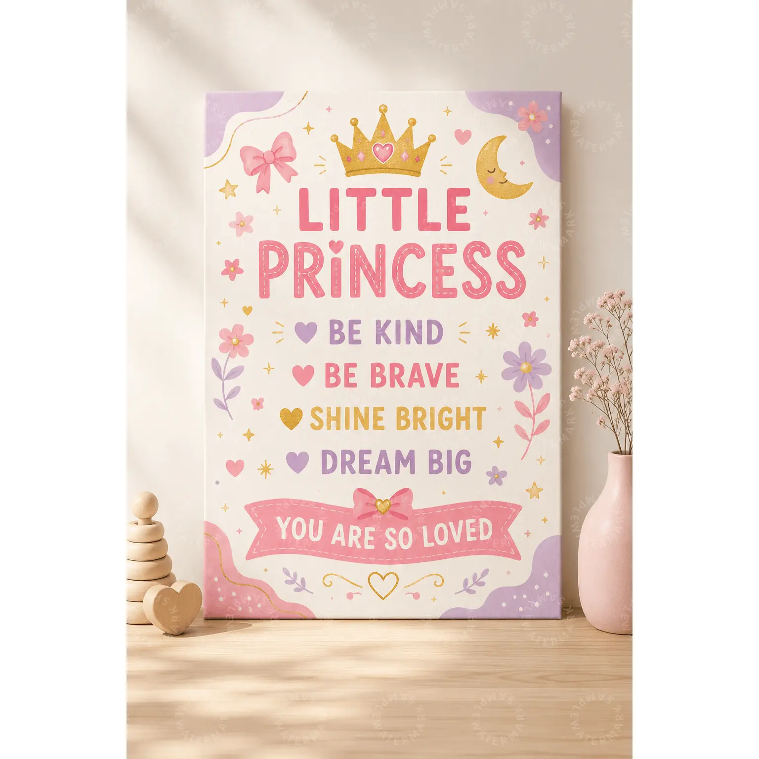 Little Princess Canvas Wall Art, Pastel Pink Nursery Poster, Girls Bedroom Decor, Kids Positive Affirmation Print, Princess Room Decor, Playroom Wall Art, Baby Shower Gift, Aesthetic Poster