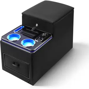 Center Console Between Seat with a Lock, Upgraded Center Console Organizer for Minivans,  & Motorhome, with  Phone , 7-Color Adjustable LED Lighting and Cup & Phone Holder