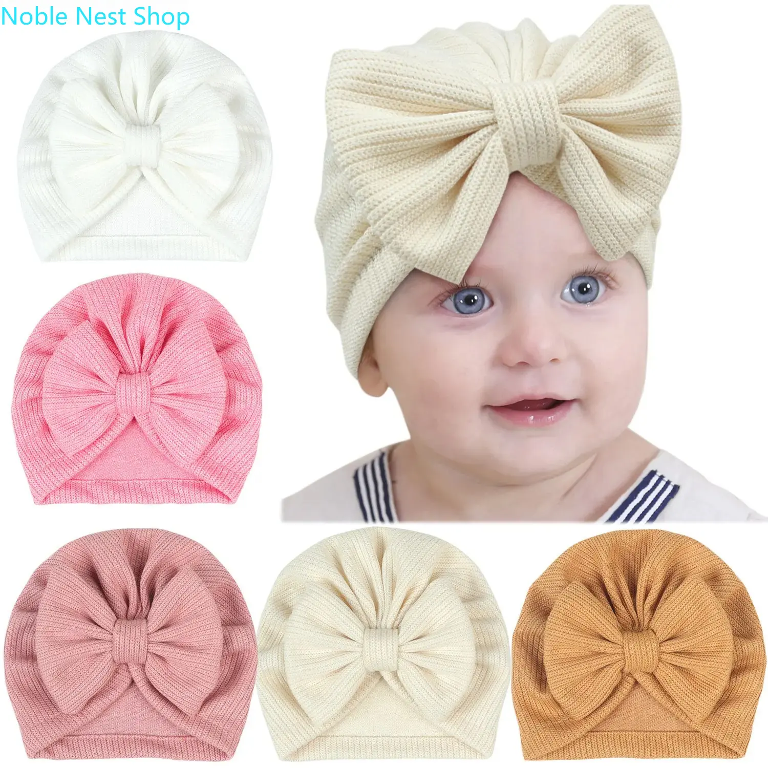 5 Pack Soft Knit Newborn Beanie Caps, Solid & Striped Infant Hats for Boys & Girls, Stretchy & Lightweight for All-Season Wear, Newborn Baby