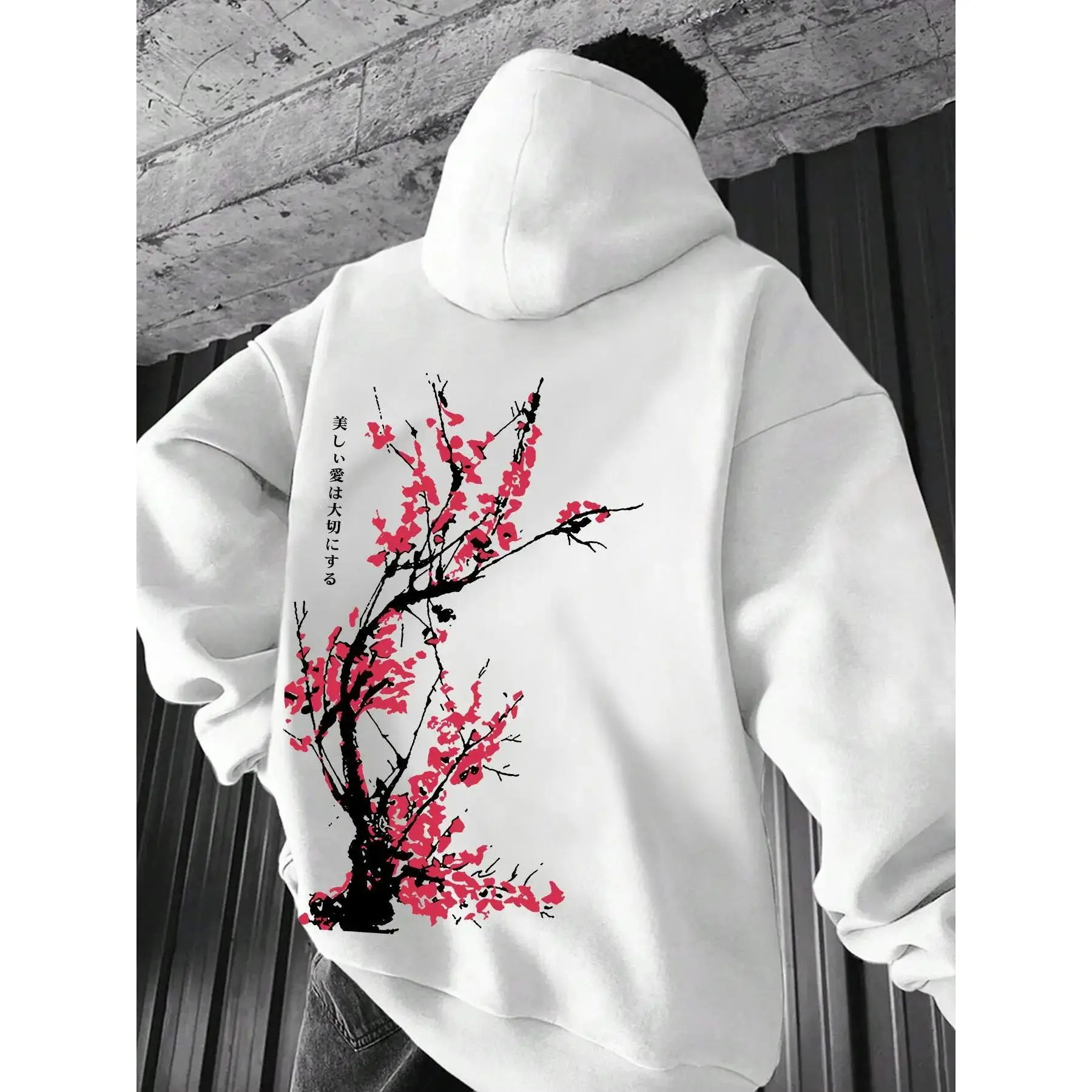 Men's Oversize French Terry Hoodie - Baggy Floral Print Pullover Tops with Drop Shoulders, Kangaroo Pocket, Loose Casual Fit, Machine Washable, Cold Wash or Dry Clean Option