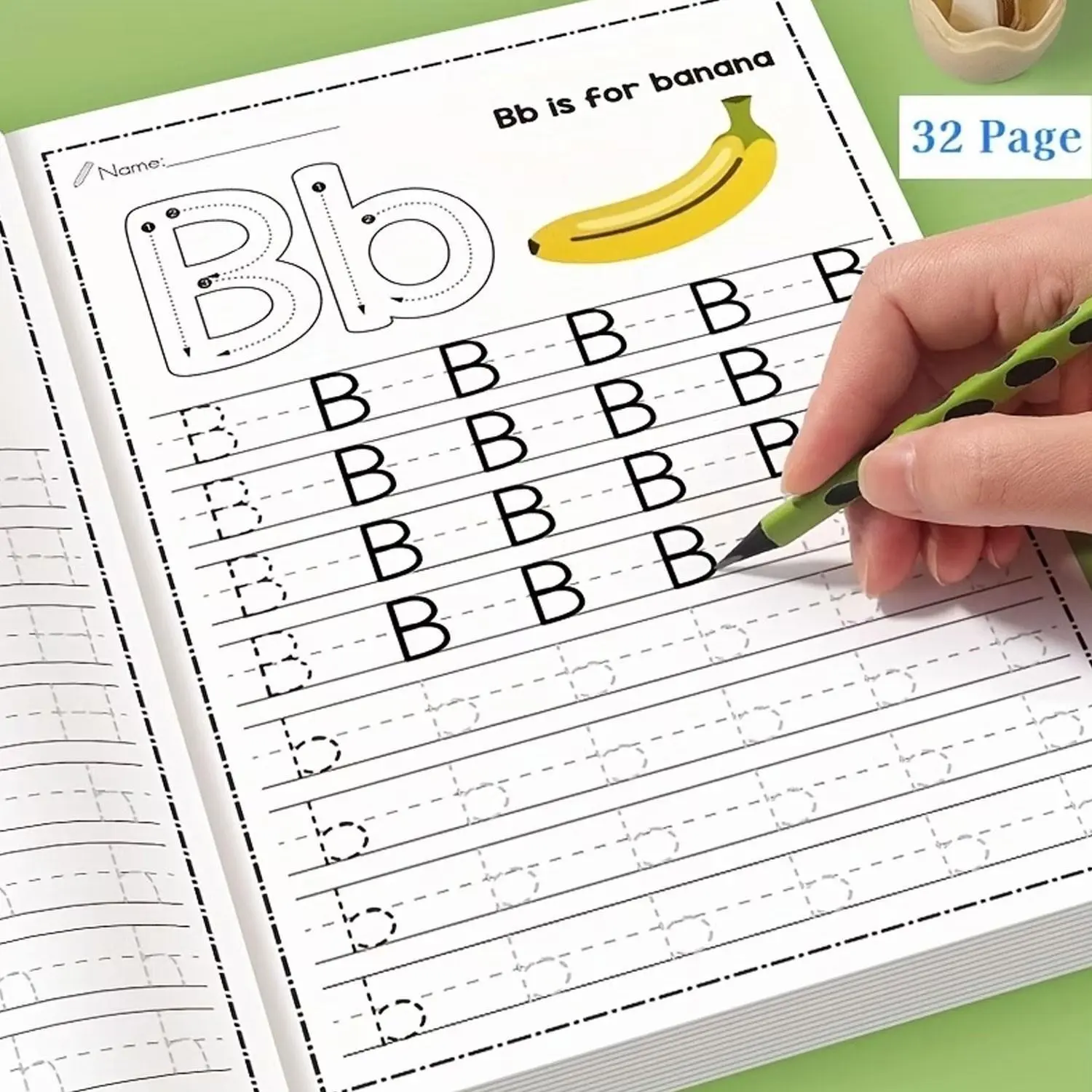32-page handwritten alphabet workbook, School supplies, Preschool Learning Materials, suitable for toddlers and preschoolers, featuring pages for learning to write, draw - an educational early writing skills guide, with colorful illustrations
