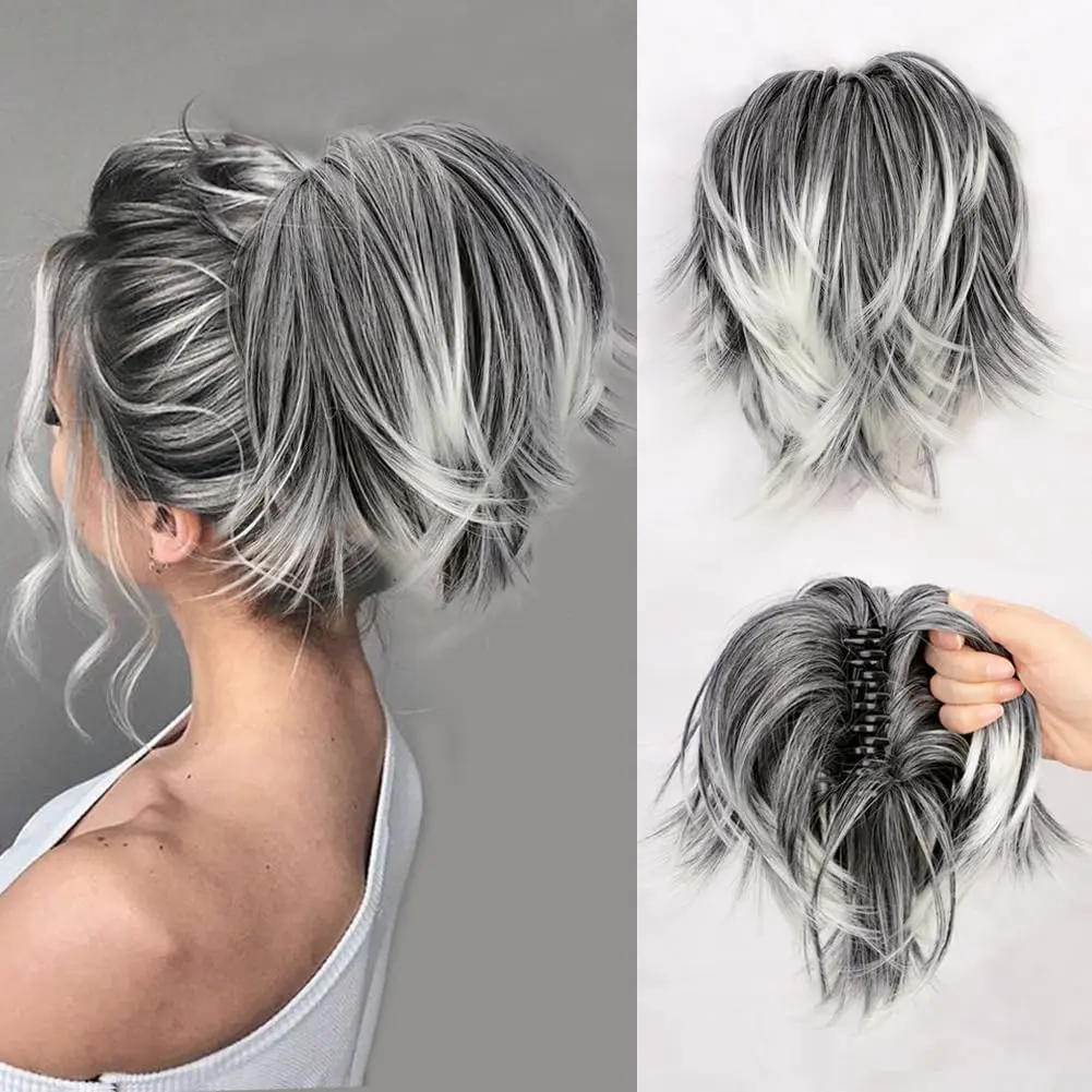 Heat-Resistant Fiber Clip-In Short Straight Ponytail Wig, Versatile Styling Fashion Hair Accessory Hairband, Voluminous Synthetic Hair Extension Piece