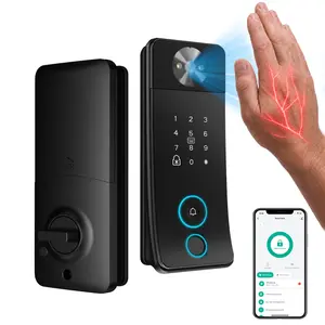 Palm Print Smart Deadbolt Lock for Front Door - Biometric Face & Fingerprint Access, 2K 180-Degree Wide Angle Camera, App-Controlled Keyless Entry for Home & Vacation Rental Garage