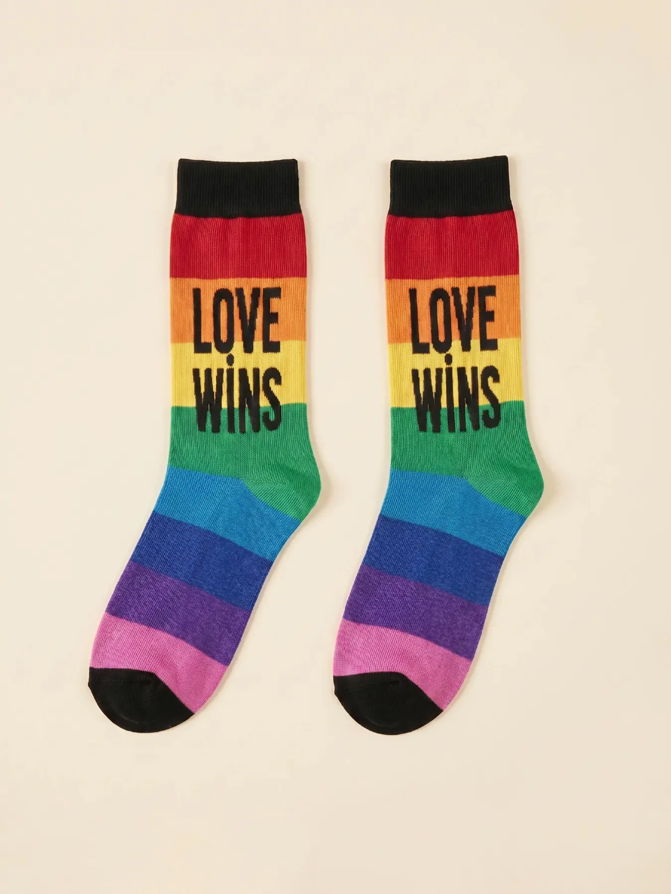 1 Pair of LOVE WINS Rainbow All-Over Horizontal Stripe Dopamine Mid-Calf Socks Striped (Unisex) 360° Printing Process  Knee-High Socks, Everyday Casual Socks, Holiday Socks, Pride Statement Socks—The Perfect Gift for LGBT Pride Month