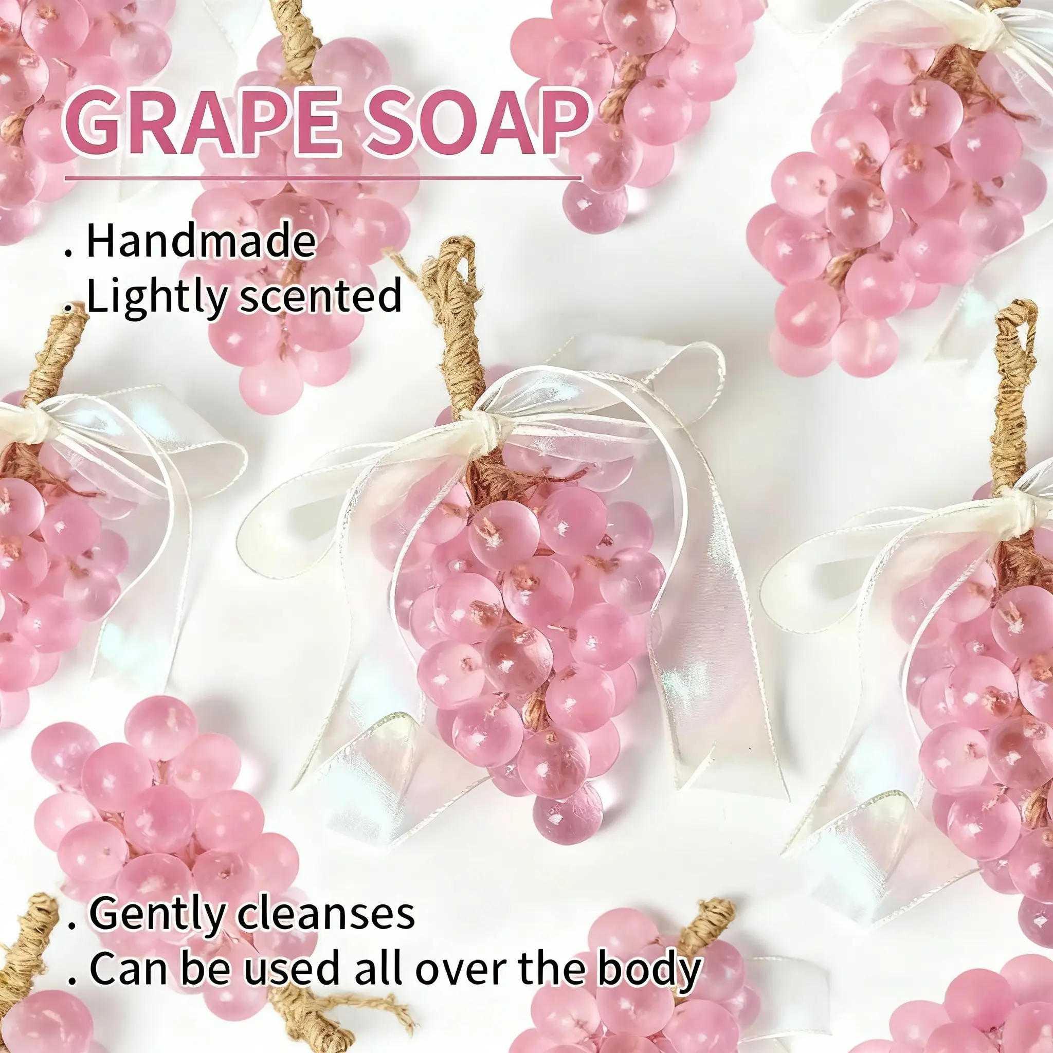 [10PCS/20PCS] Pink Grape Cluster Handmade Soap, Gentle Cleansing Soap, Scented Soap Bar – Face Wash,Bath,Hand Cleansing,Decorative Scented Hanging,Deep Cleanses,Smooths and Moisturizes Skin,Ideal for Oily,Acne-Prone Types,Christmas Gift
