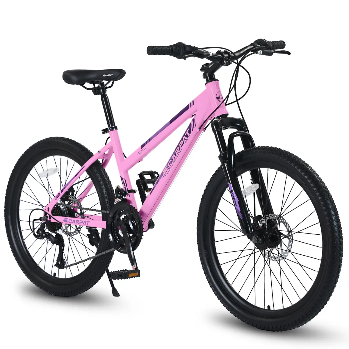 AobtkelS24103  24 inch Mountain Bike for Teenagers Girls Women, Shimano 21 Speeds with Dual Disc Brakes and 100mm Front Suspension, White/Pink