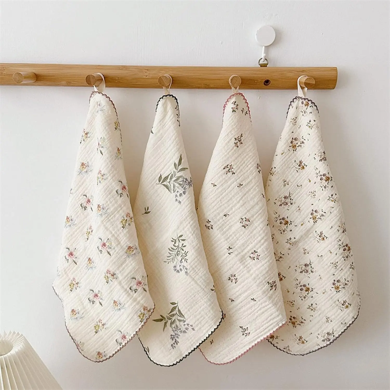 Floral Cleaning Cloths Kitchen  Dish Towels 4 Pack,12"x12" | 2-layer  Muslin |  Chic Shabby |  Towels Kitchen Cleaning Rags | Absorbent  | Non Scratch | No Odor