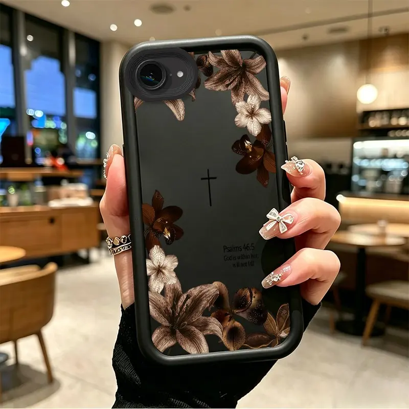 Phone case for iphone 16E 17E TPU Gift Shockproof Cross & Brown Lilies Psalm 46:5 Case soft silicone Celestial Eye Layered Phone Case BO-JT-MLFJ